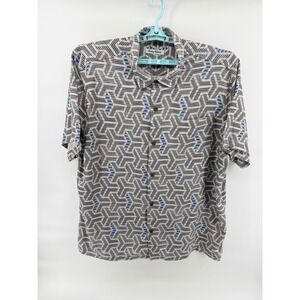 Tommy Bahama IslandZone Mens XXL Grey Blue Geometric Silk Blend Shirt Summer